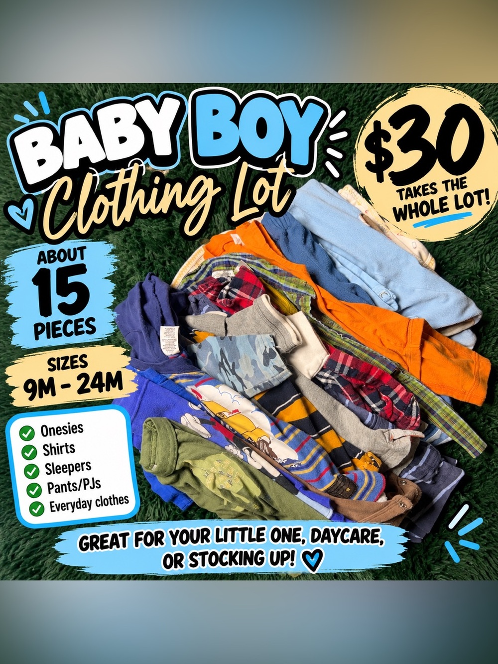 Baby Boy Mixed Bottoms Bundle - Blue, Orange, Green, Gray